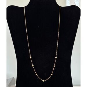 Gold Tone Station Bead Necklace Adjustable Slider Chain Minimalist Long Necklace